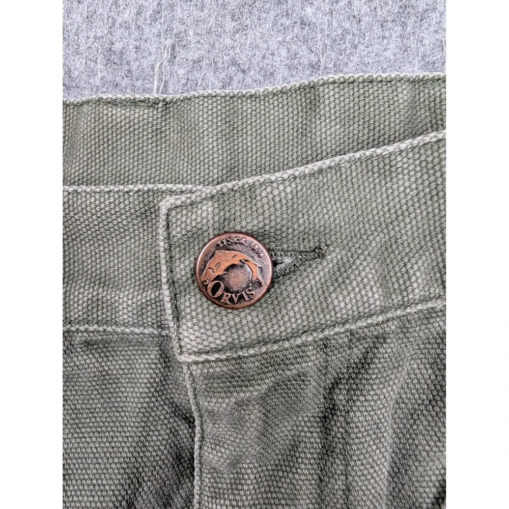 Vintage Orvis Pants Mens 30x29 Green Canvas Cargo Relaxed Fit Hong Kong Workwear